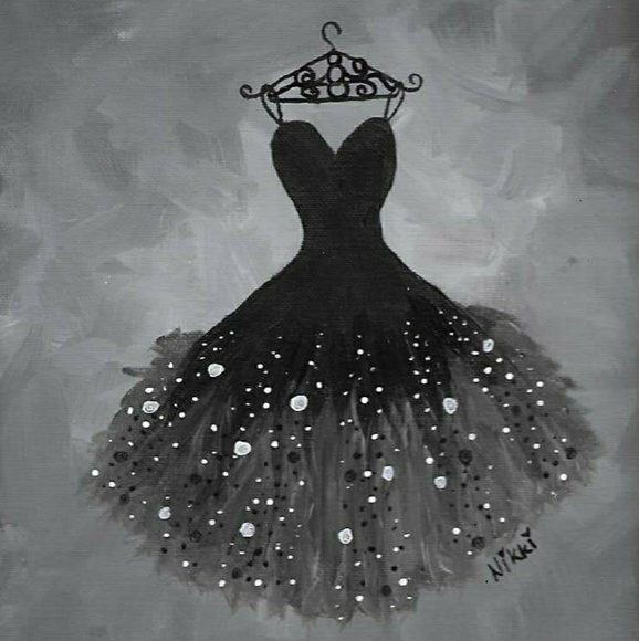 Hand Painted Original Little Black Dress 9x12 - Picture 2 of 2